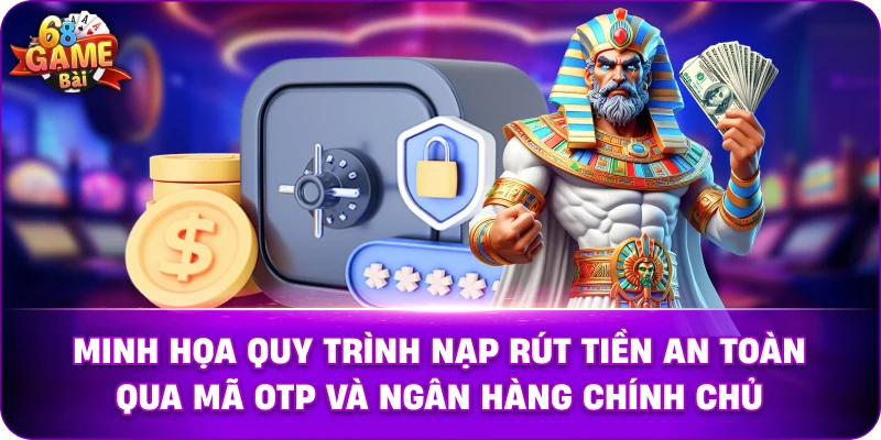 Minh họa quy trình nạp rút tiền an toàn qua mã OTP và ngân hàng chính chủ.